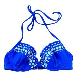 Gilly Hicks Swim Push ‘Em Up Blue Bikini Top Underwire Size Small 32C 34B 36A